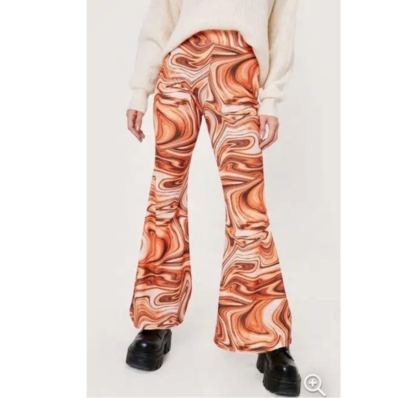 NWT Nasty Gal Recycled Marble Print Flare Pants Sz6 - Picture 2 of 15
